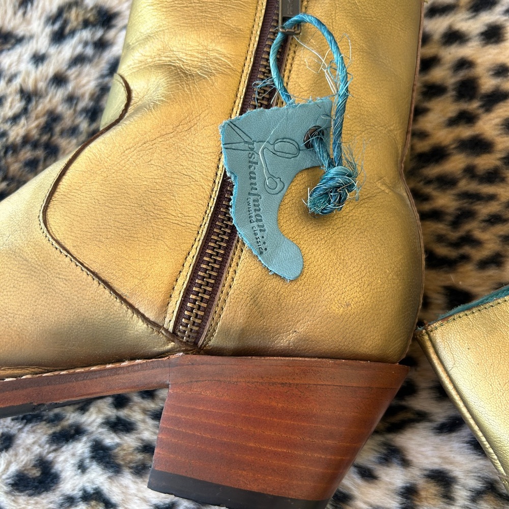 GOLD Leather Ankle Boots with Stacked Heel Chelsea 7 PS Kaufmann - Picture 2 of 4